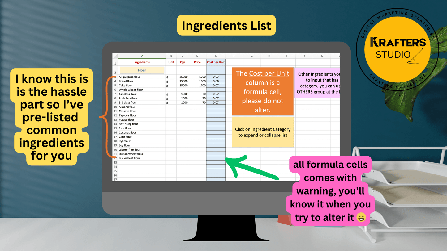 Recipe Costing Calculator for Bakers Excel Edition