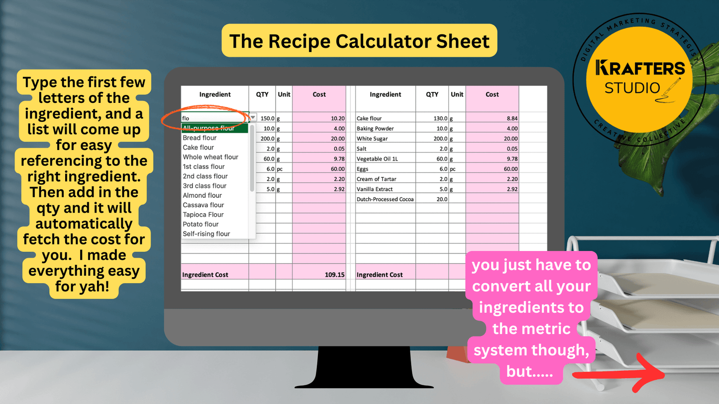 Recipe Costing Calculator for Bakers Excel Edition